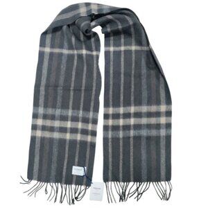 NWT Edinburgh 100% Lambswool Cozy Tartan Unisex Oversized Scarf Check Taupe
